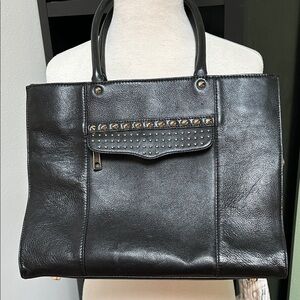 Rebecca Minkoff black leather studded tote.